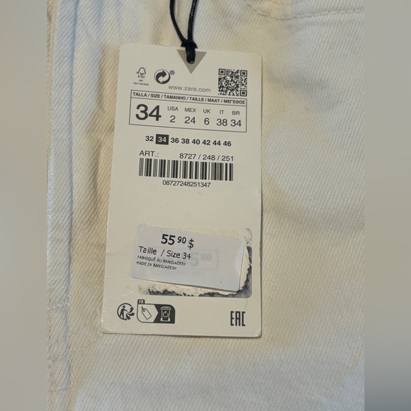 Brand new white Zara jeans size 34 - Picture 3 of 12